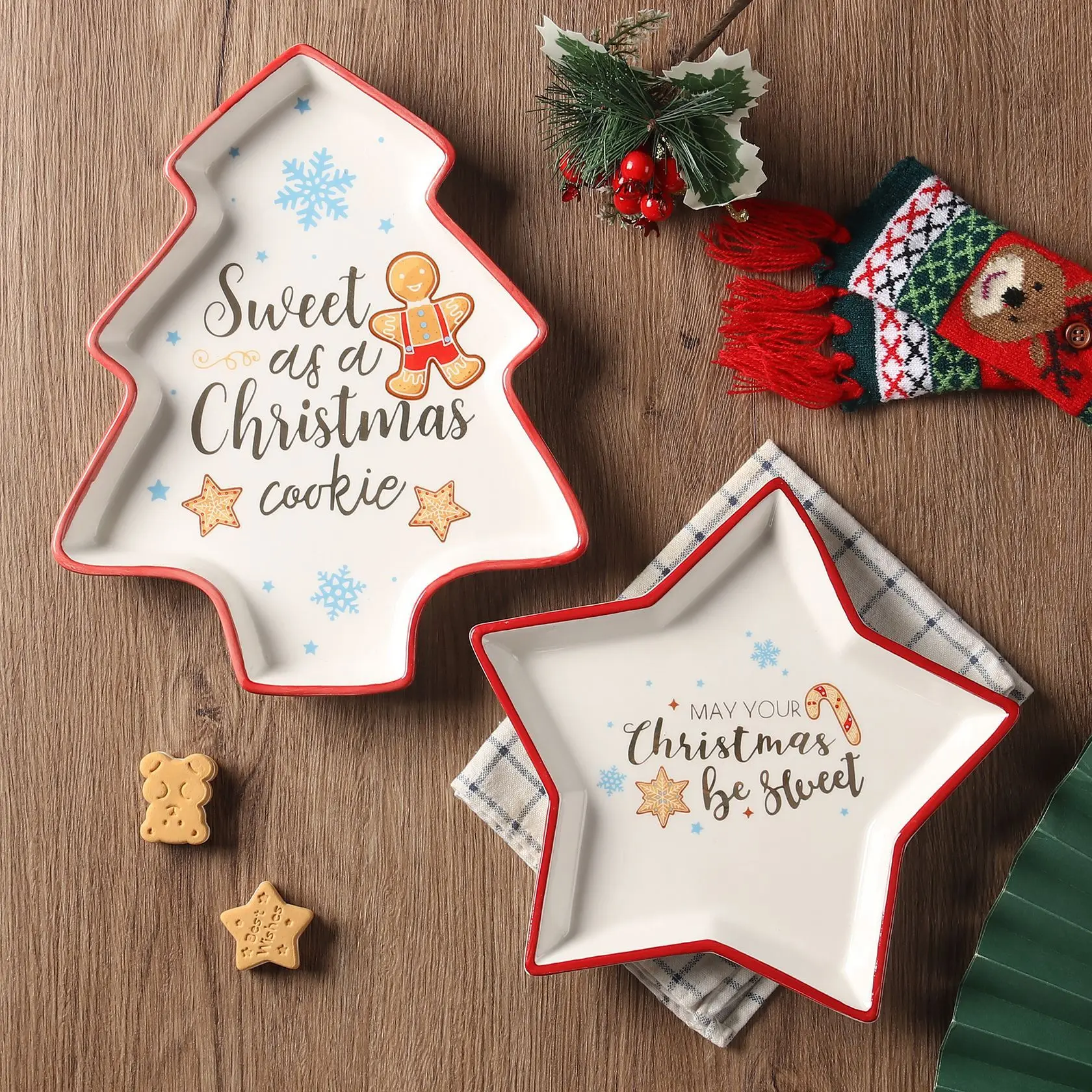 

3D Рождественская тарелка из сосны, золотая керамическая десертная тарелка с ручной росписью для украшения вечеринки