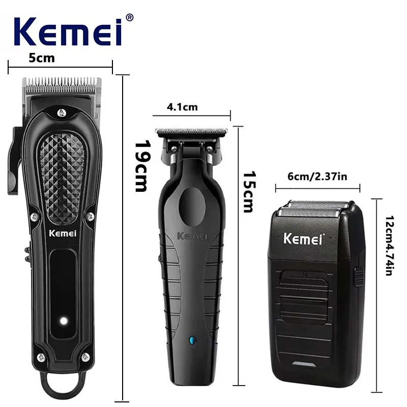 Kemei KM-1071 2299 1102 Haircut Set Professional Salon Electric Clippers Engraving Clippers Reciprocating Whitening Shaver USB Rechargeable Hair Trimmer 3-Piece Set