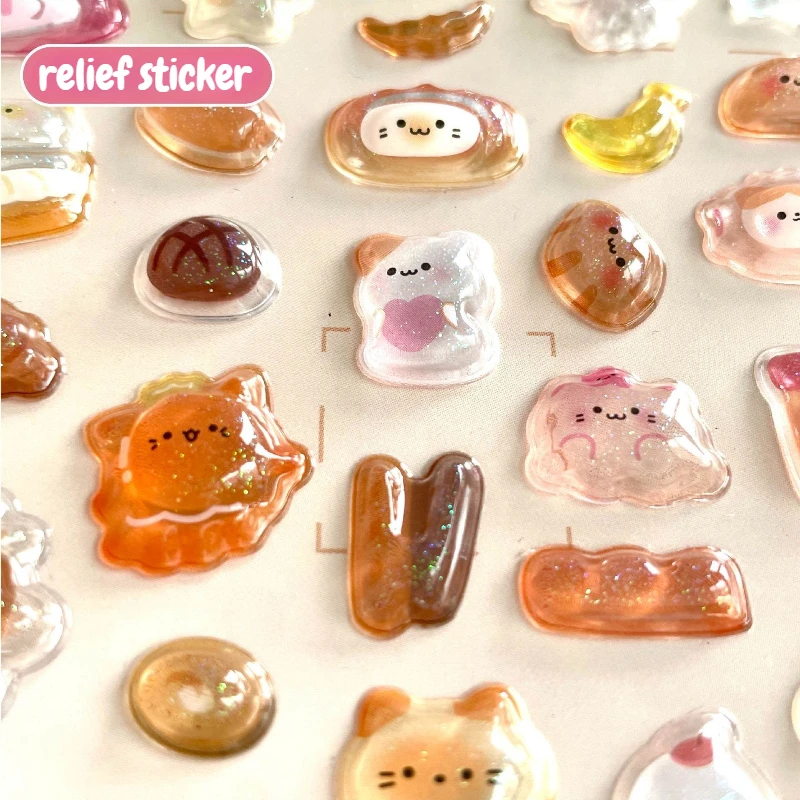 1 Juego de pegatinas en relieve 3D de gelatina de dibujos animados Kawaii, pegatinas de cristal DIY para niños, para álbum de recortes, diario, planificador, decoración de papelería