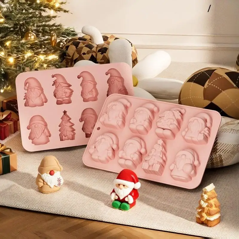【L】Silicone Christmas Baking Mold Non Stick Surface Adorable Santa Tree Shapes For Holiday DIY Cookie Chocolate Candy Making