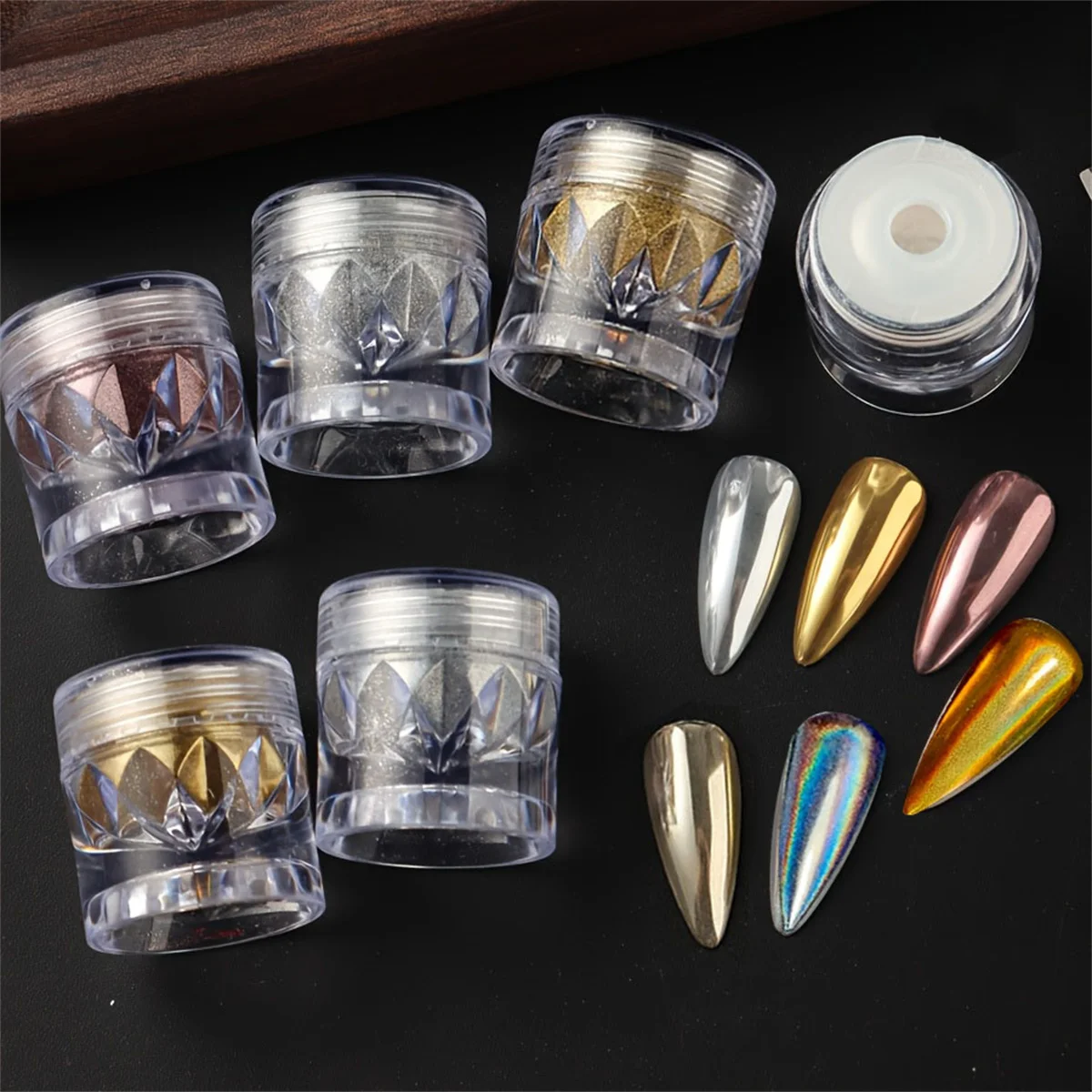 

1set 6pcs Magic mirror laser powder silver rose gold friction coating nail polish glue uv&led nail art creation easy to use Y2K
