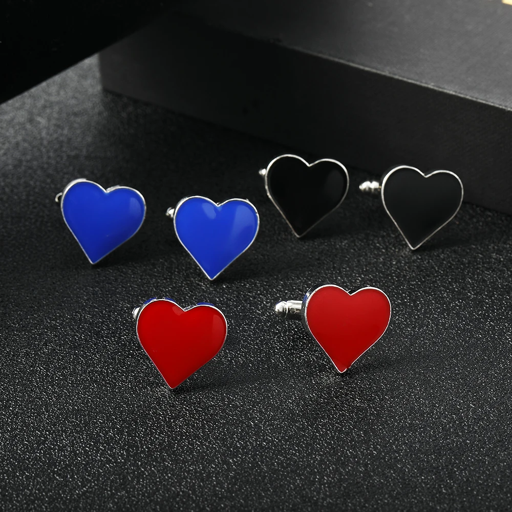 Einzigartiges schönes Geschenk für Herren, Ehemann, Freund, Vater, Rot, Blau, Schwarz, Herz, Manschettenknöpfe, Hemd, Manschettenknöpfe, Smoking-Knopf-Schmuck – Detail 2