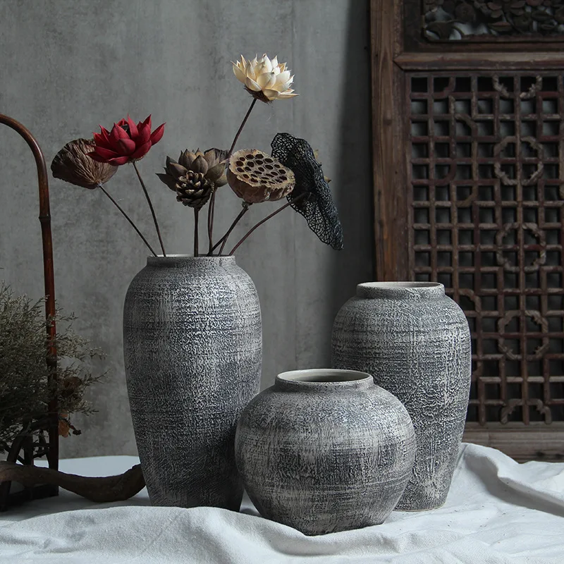 Large Ceramic Vase, Minimalist Tabletop Flower Arrangement Ornament, Living Rooms, Dry Flowers, Vintage Rustic Pot Decor