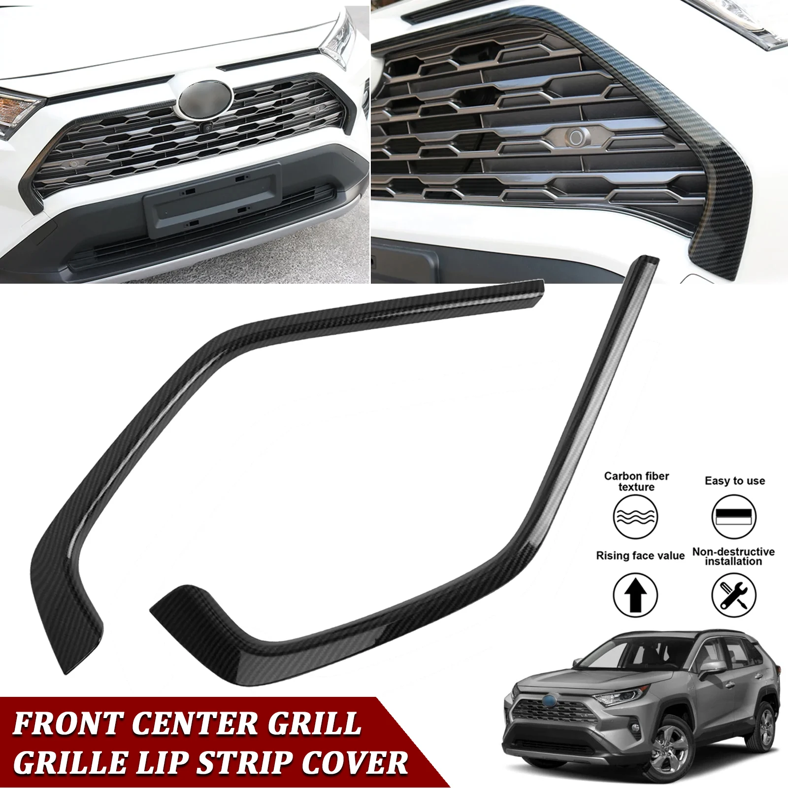 

Накладка на переднюю решетку радиатора с текстурой карбона для Toyota RAV4 2019-2023