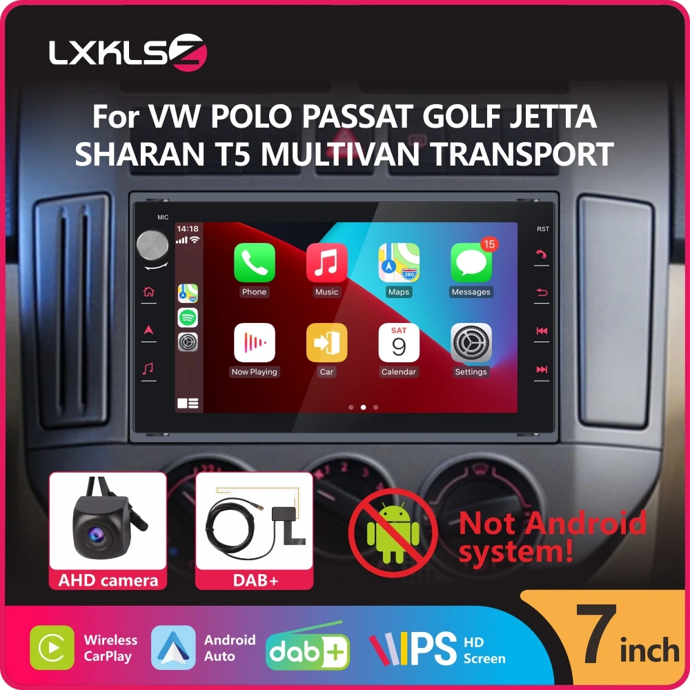 

Car Radio with Wireless Carplay Android Auto for VW POLO PASSAT GOLF JETTA SHARAN T5 MULTIVAN TRANSPORT SEAT SKODA with IPS DAB