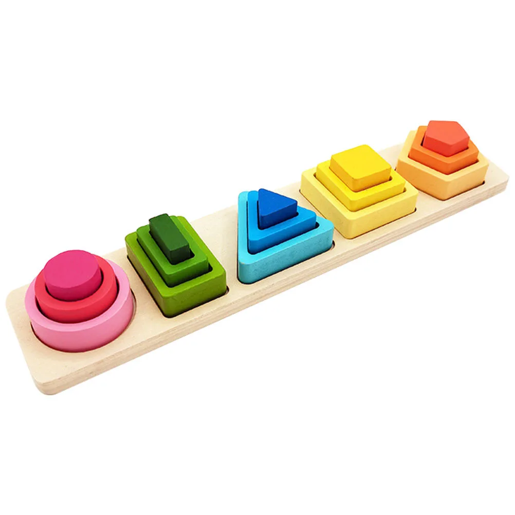 1 ensemble de Puzzle empilable de formes géométriques en bois, formes colorées préscolaires assorties, cognitif éducatif pour tout-petits
