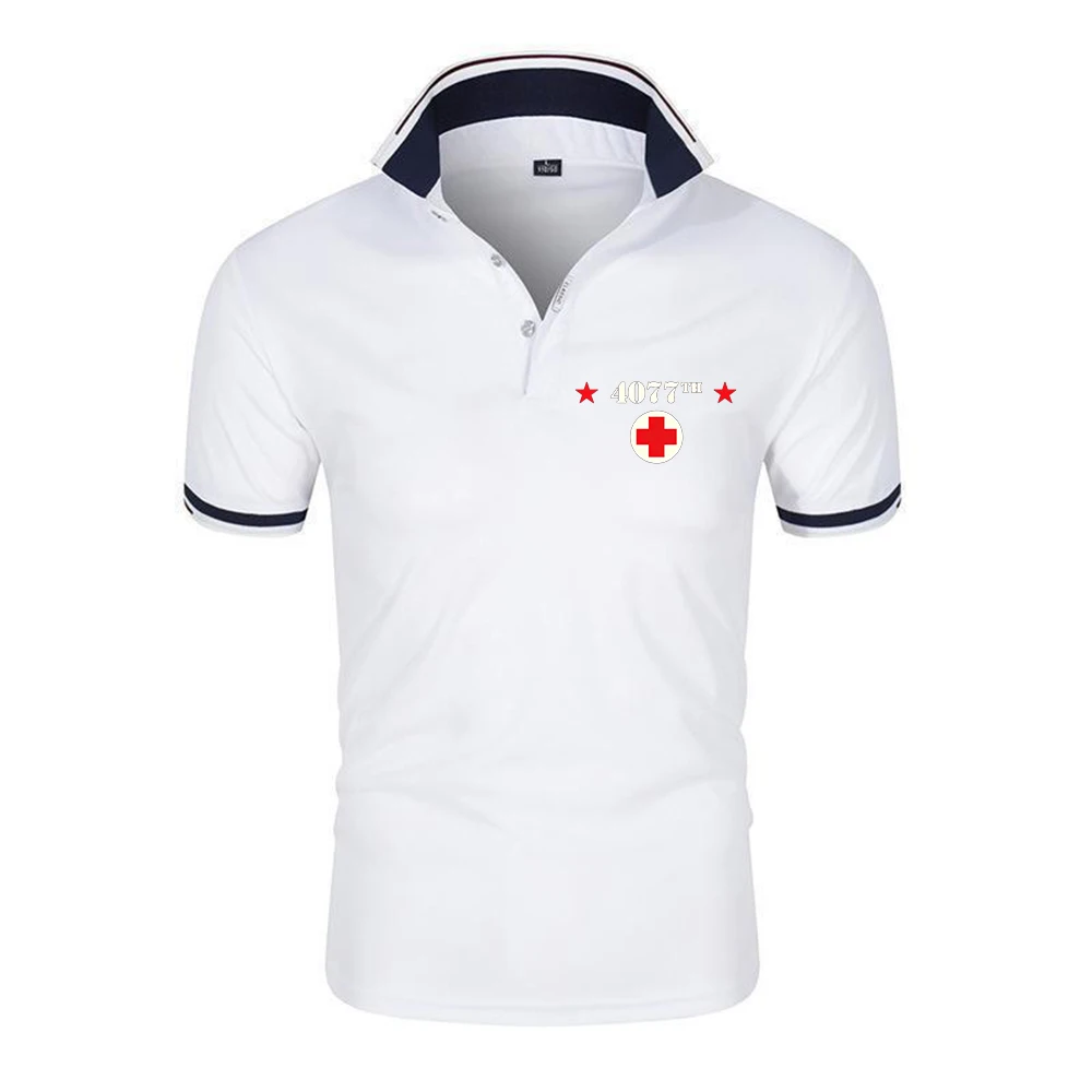 Vintage Mash Tv Show Summer Men's Short Sleeve Polo Shirt Lapel Oversize Solid Color T Shirts Breathable Streetwear Sport