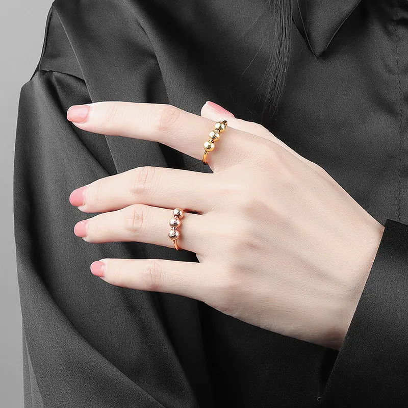 Rotate Freely Anti Stress Anxiety Ring Women Adjustable Stainless Steel Frosted Beads Spinner Fidget Rings Anillo Ansiedad