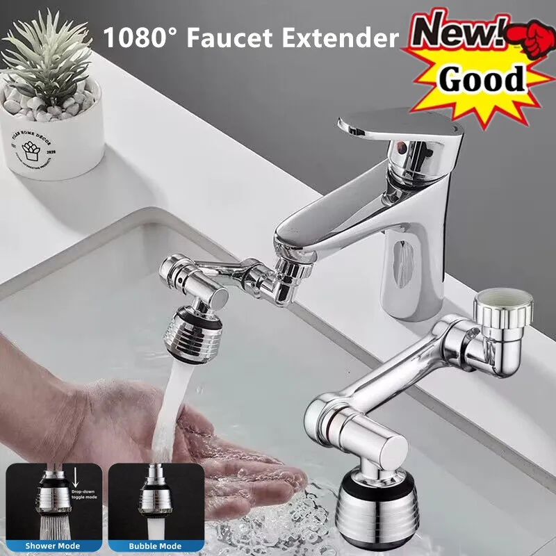 2 Mode Universal Sink Faucet Extender 1080° Rotation Robotic Arm Tap Aerator Splash-proof Filter Nozzle Kitchen Accessories