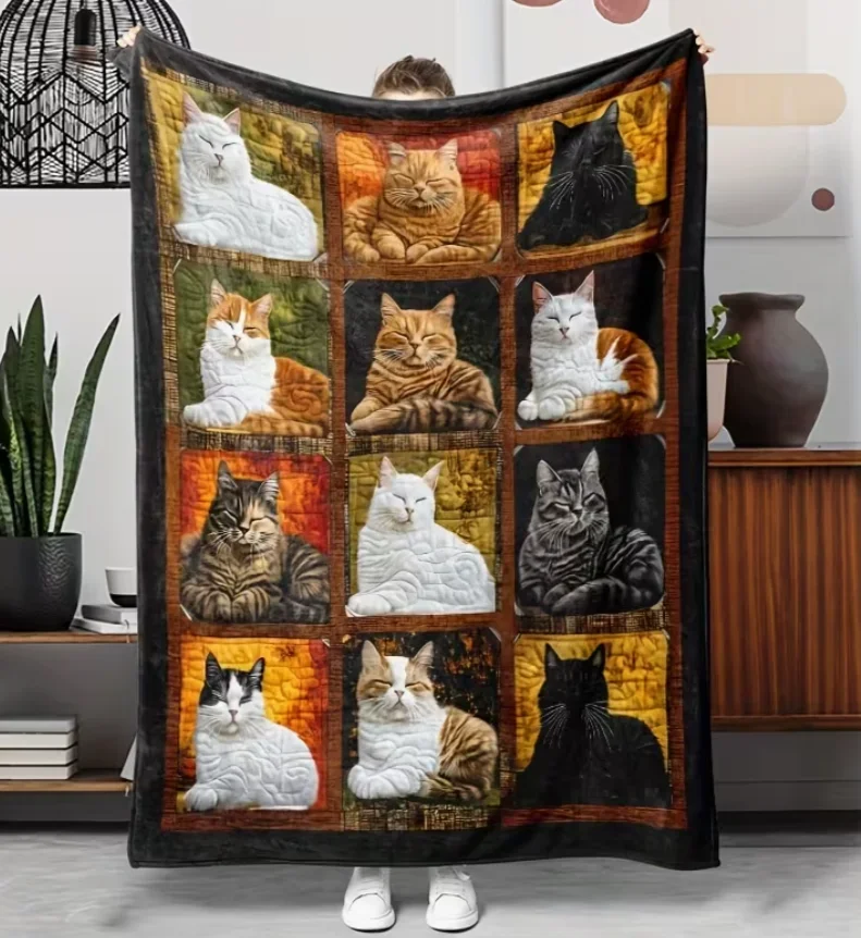 Cozy Soft Throw Blanket Adorable Cats Floral Warm Comfortable For Year Round Couch Sofa Bed Living Room Great Gift Blanket