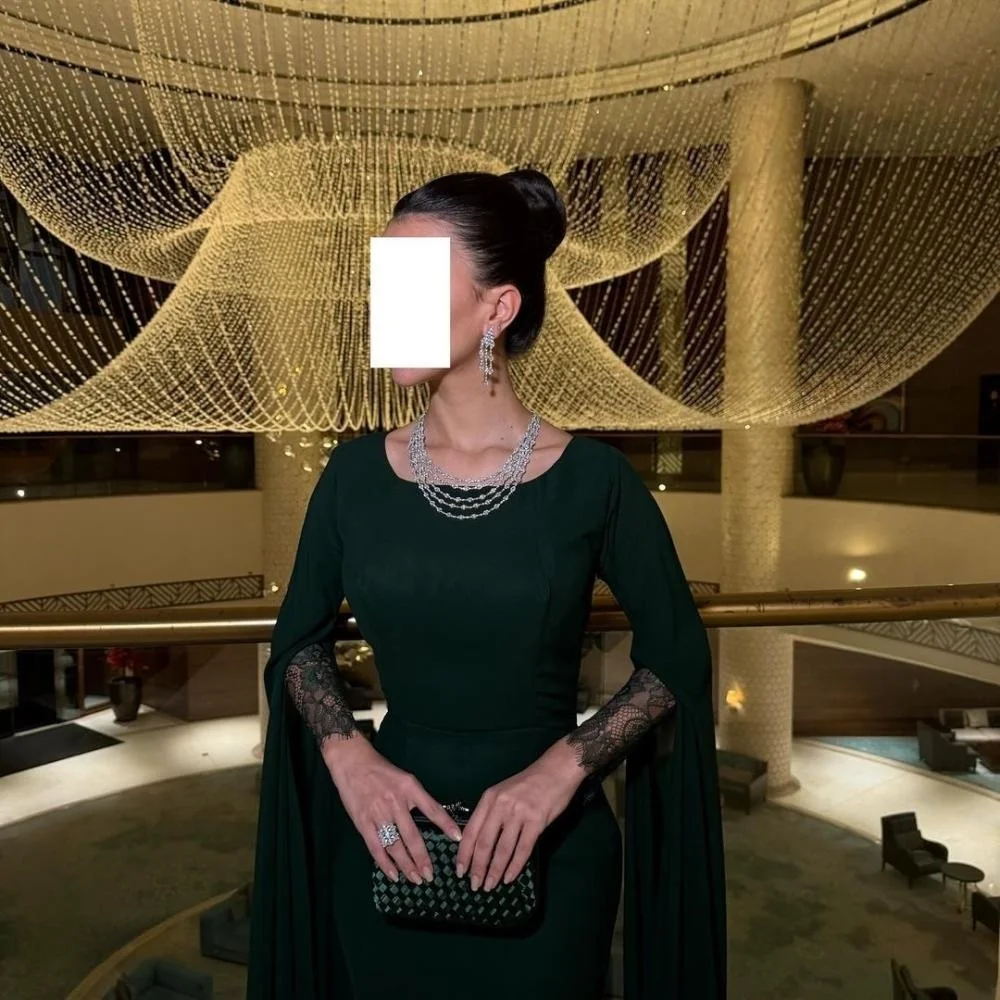 Personalizado requintado manga longa sereia vestido de noite encantador alta divisão vestido de baile sexy rendas babados vestido de festa فسات evimavera