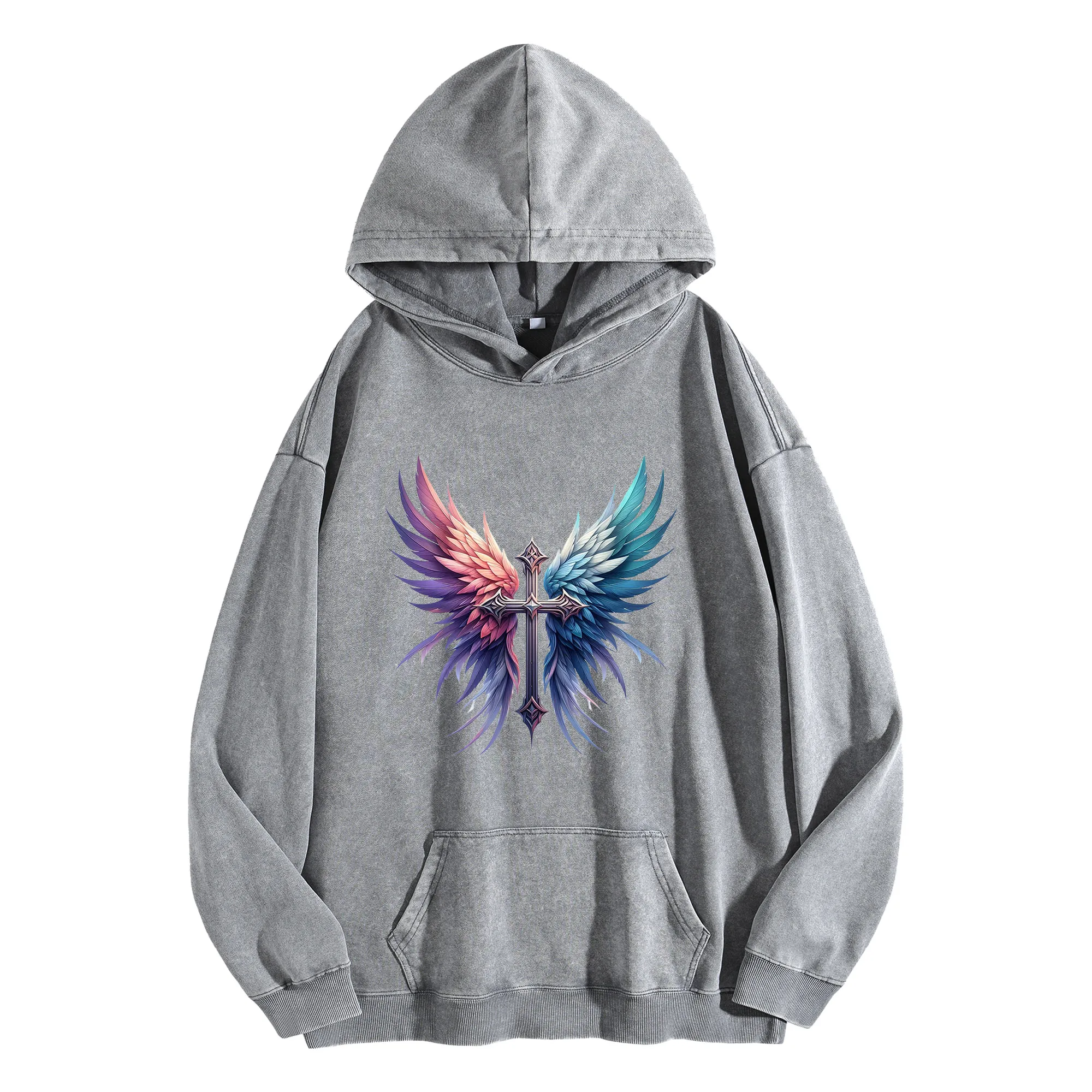 أجنحة العرافة 400G خمر غسلها هوديي للجنسين المتضخم الشارع الشهير البلوز الخريف/الشتاء عيد الميلاد السنة الجديدة الطبعة