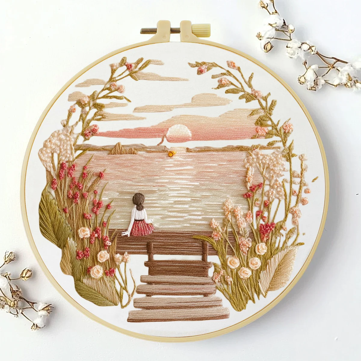 1 Stück 20X20CM/15X15CM 7,87/6,3 Zoll Lake Stickerei Starter-Kit DIY-Kit DIY-Stickerei-Set Handarbeiten Nadelkunst Heimdekoration – Detail 2