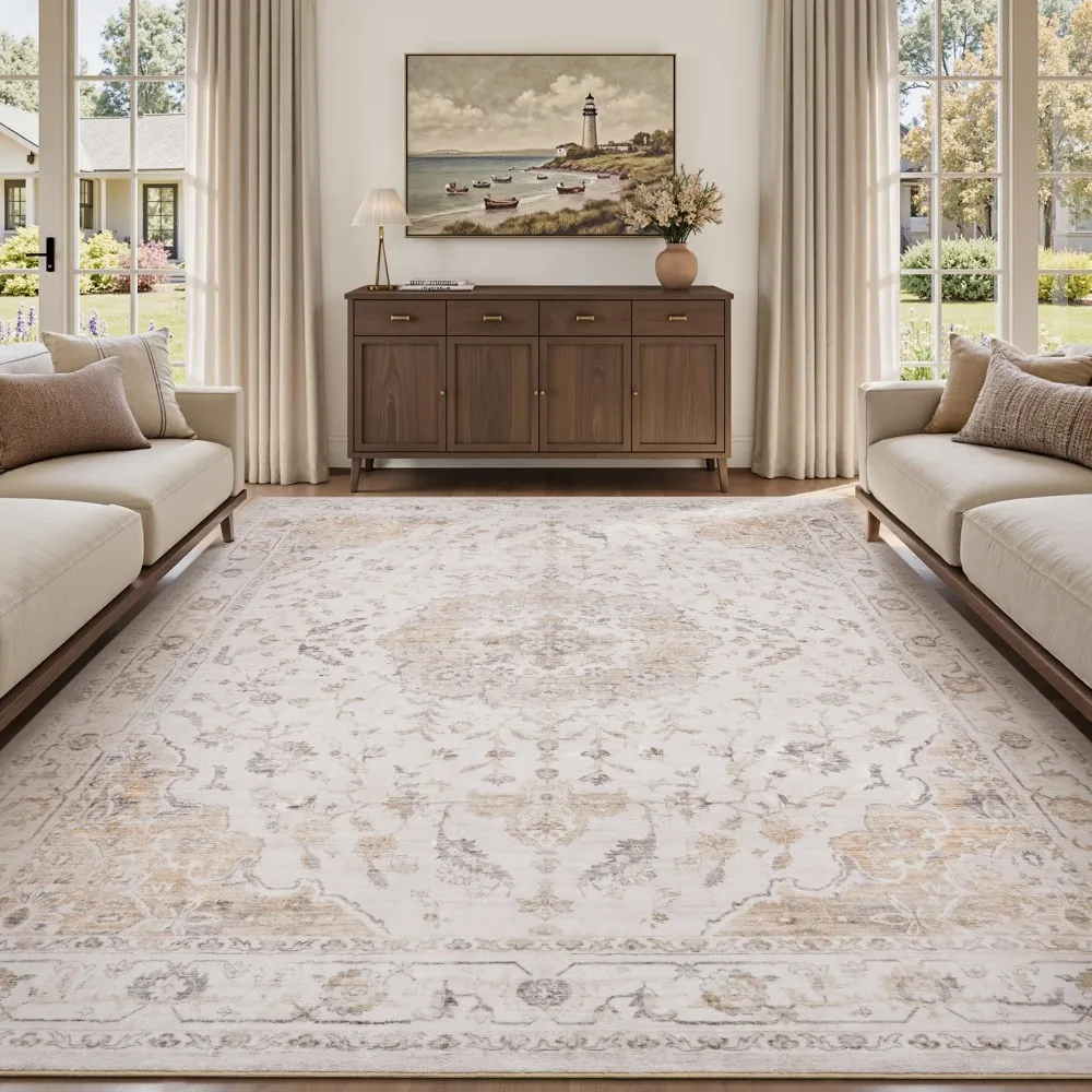 

PADOOR-Vintage Area Rug 5X7 Rugs for Living Room-Soft Beige Rugs for Bedroom-Machine Washable Rugs Non Slip Carpet-Rug for Dinin