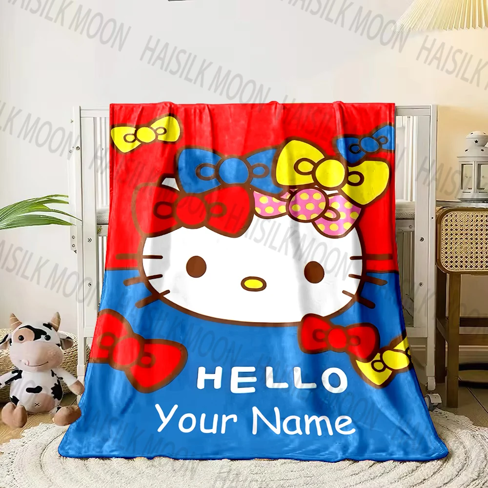 ハローキティのプリントブランケット,名前でカスタマイズ可能,柔らかくて暖かい,家庭,オフィス,キャンプ,車,メモ,あなたの名前,1個に適しています