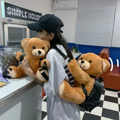 30/45cm Cute Teddy Bear Plush Backpack Creative Motorcycle Bear Soft Stuffed Animal Backpack Plushie Bag Fashion Woman Girls Bag