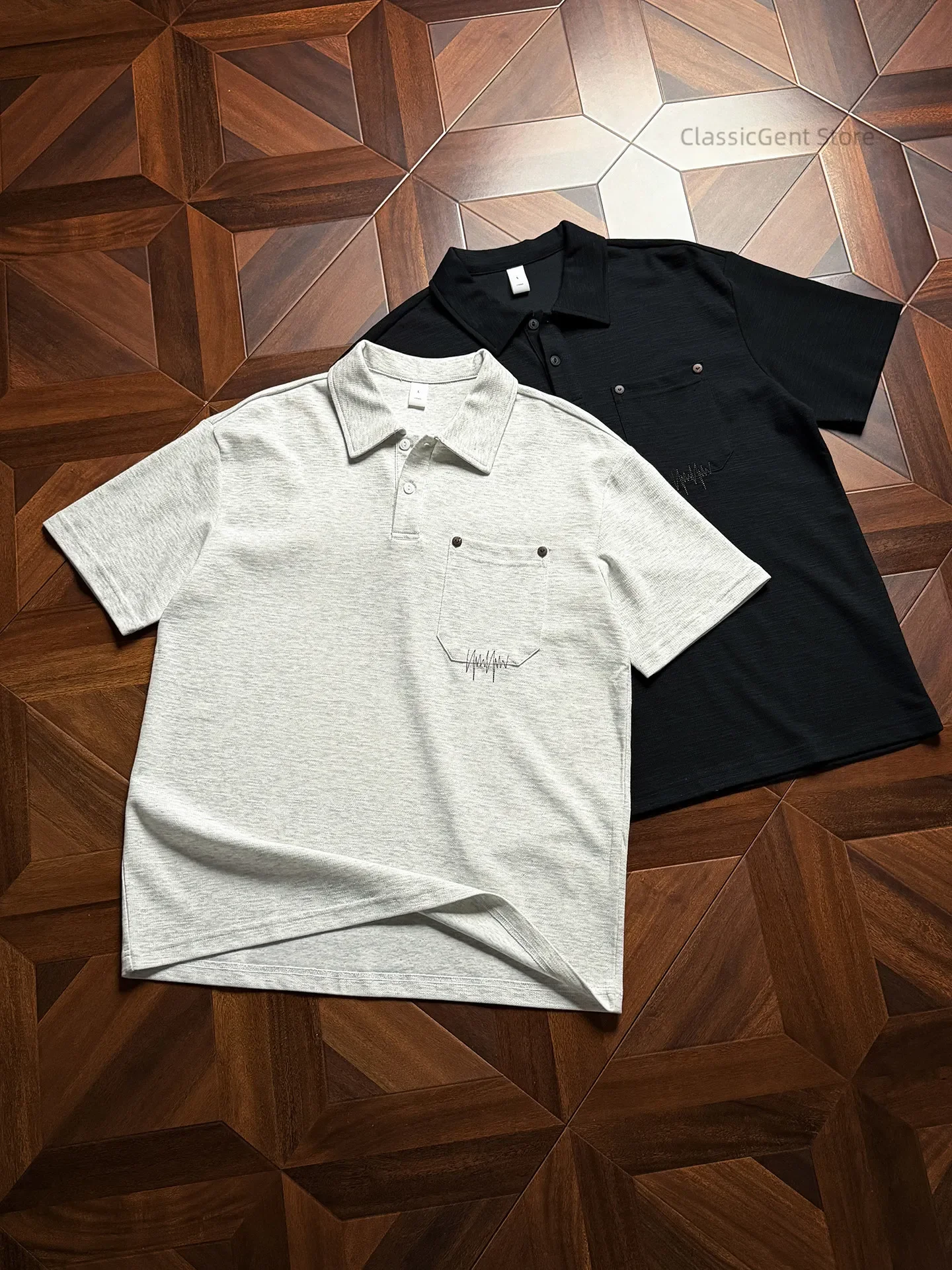 Three-dimensional pocket design 7.4oz loose short-sleeved T-shirt, cool lapel polo shirt