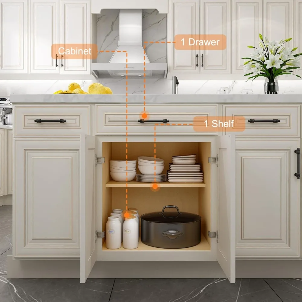 خزائن قاعدة المطبخ من LOVMOR، خزانة تخزين جانبية، خزانة مدخل مع درج واحد ورف قابل للتعديل، 24 عرض × 24 عمق × 34-1/2