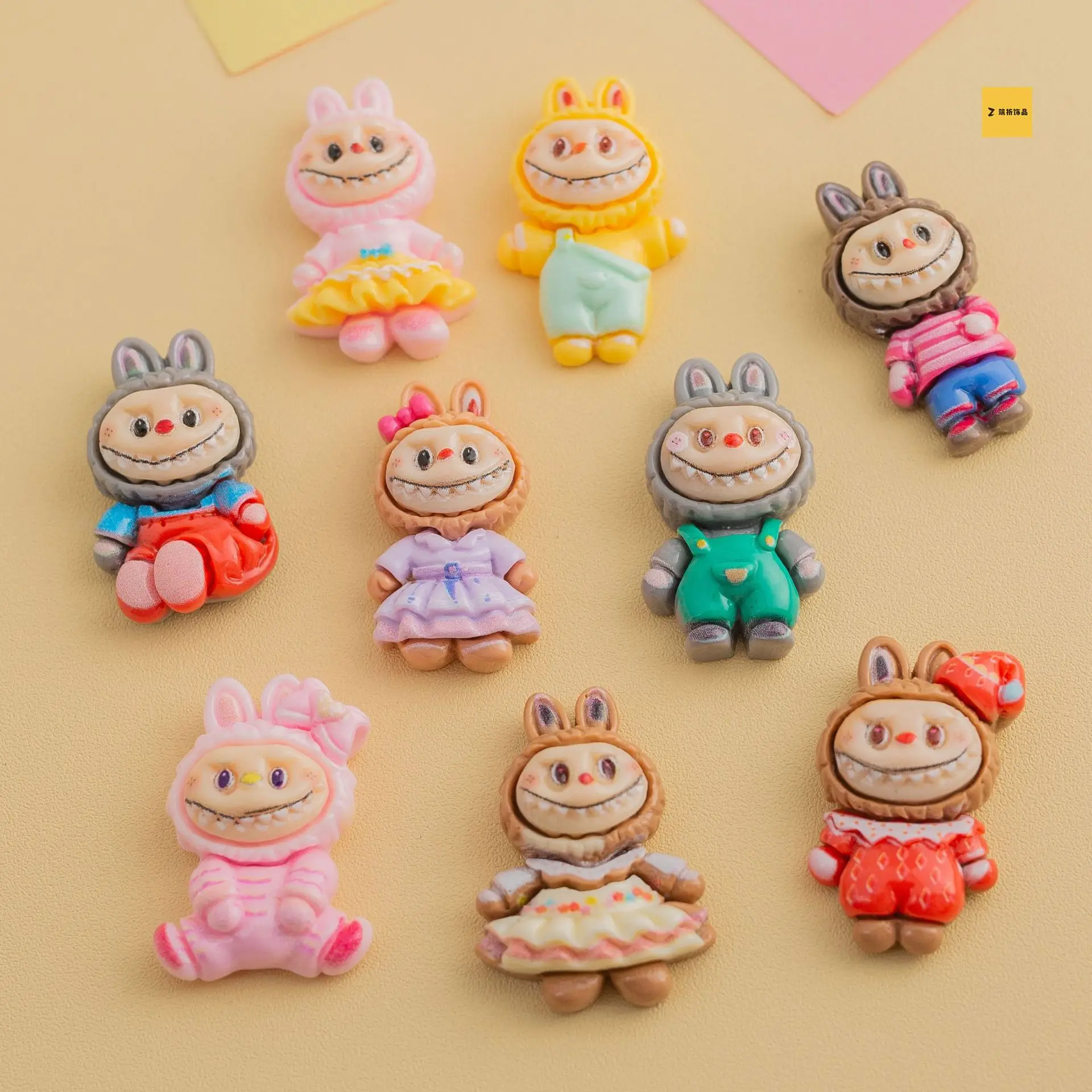 5pcs miniso cute dress up labubu cartoon resin flatback cabochons for diy jewelry making handmade crafts materials