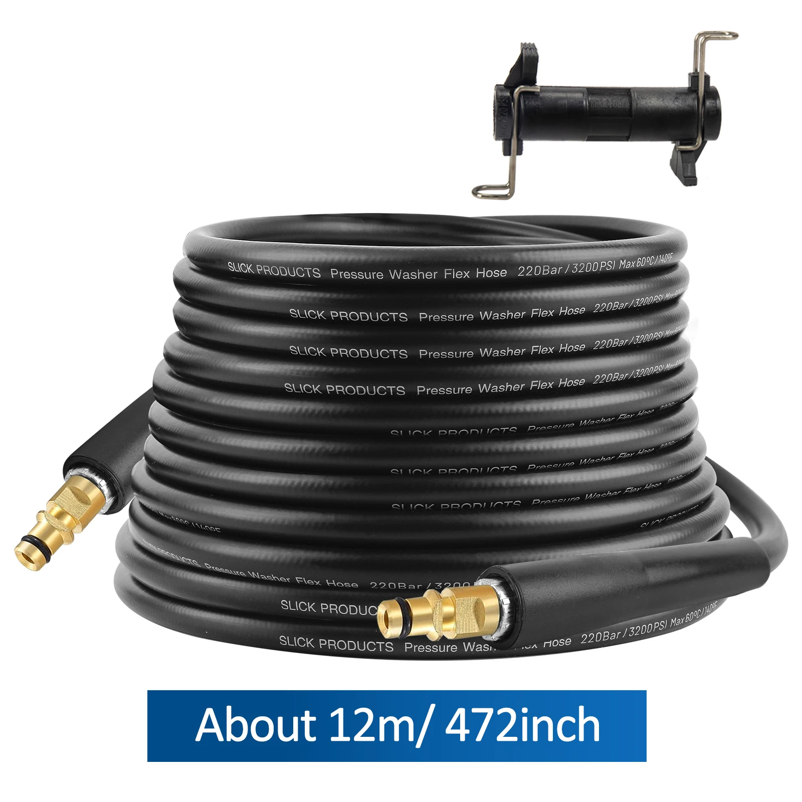

Pressure Washer 12M Super Flexible Hose 220Bar Kink Resistant Hose for Karcher K2-K7, Click Type Plug Quick Connector Clean Pipe