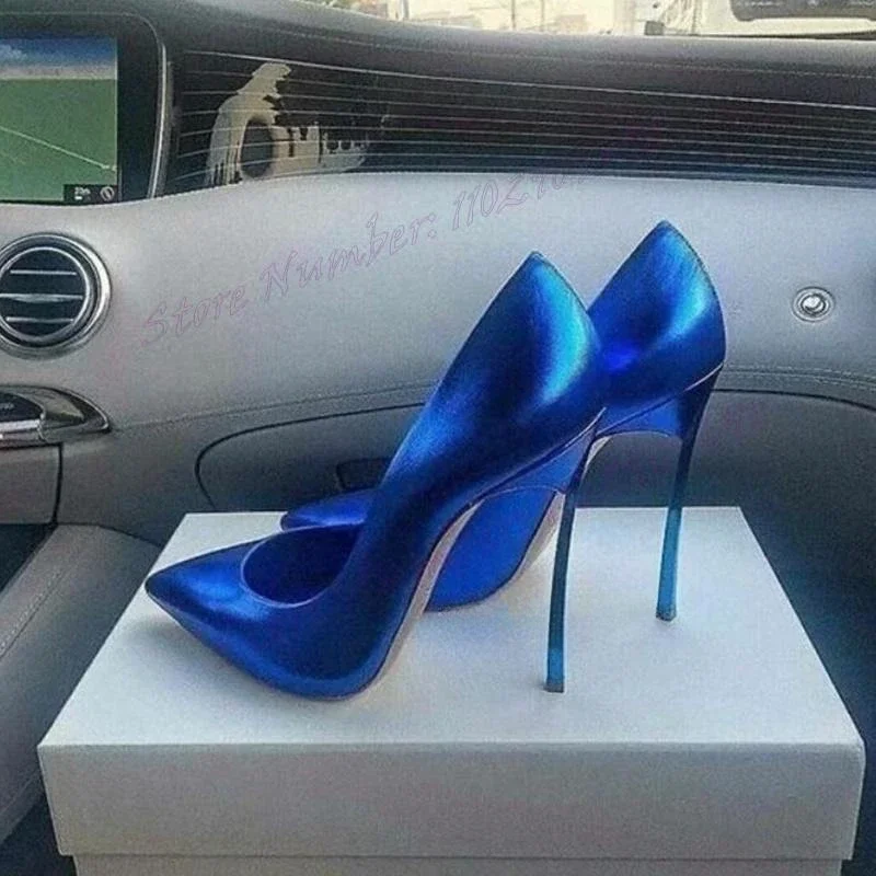 Fioletowe lakierowane czółenka na metalowym obcasie, szpilki z ostrym noskiem dla kobiet, seksowne buty damskie na wysokim, cienkim obcasie, Zapatos Para Mujere 2024