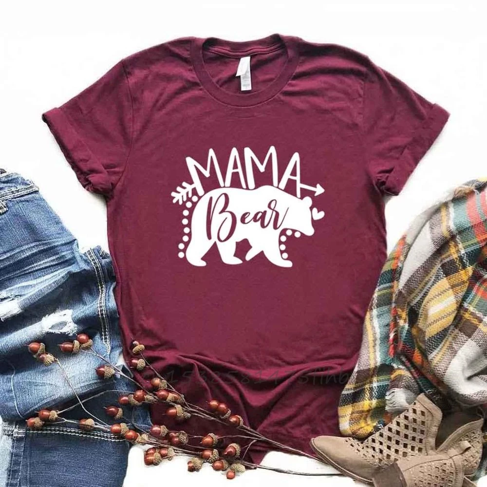 

Mama Bear Print Women Tshirts No Fade Premium Casual Funny T Shirt For Lady Girl Woman T-Shirts Graphic Top Tee Customize