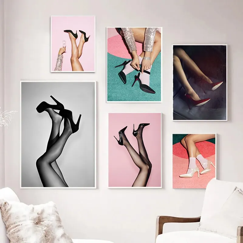 Elegant High Heels Fashion Woman Canvas Wall Art  Modern Bedroom Home Decor Poster Print Painting
