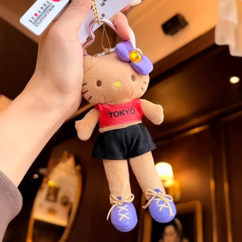 Japonês escuro pele de justo gatinho pernas longas atletismo chaveiro de pelúcia kawaii campo equipe sanrio gatinho boneca de pelúcia mochila pendurado