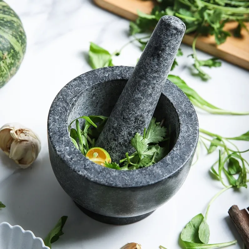 Heavy Granite Pestle And Mortar Kit Manual Garlic Spice Press Pounder Salt Grinder Mill Squeezer Pepper Herbs Crusher Kitchen