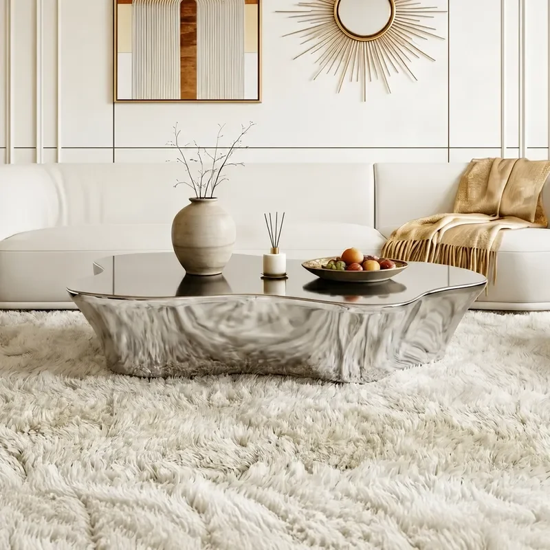 304 Stainless Steel Coffee Table Large Flat Floor Living Room Silver Mirror Modern Simple Tea Table