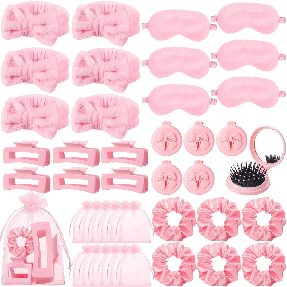 3-20 Sets Kit de Spa Rosa - Espejo Plegable, Diadema con Lazo, Antifaz, Pinza para el Cabello, Bolsas de Organza para Pijamadas, Damas de Honor y Bodas