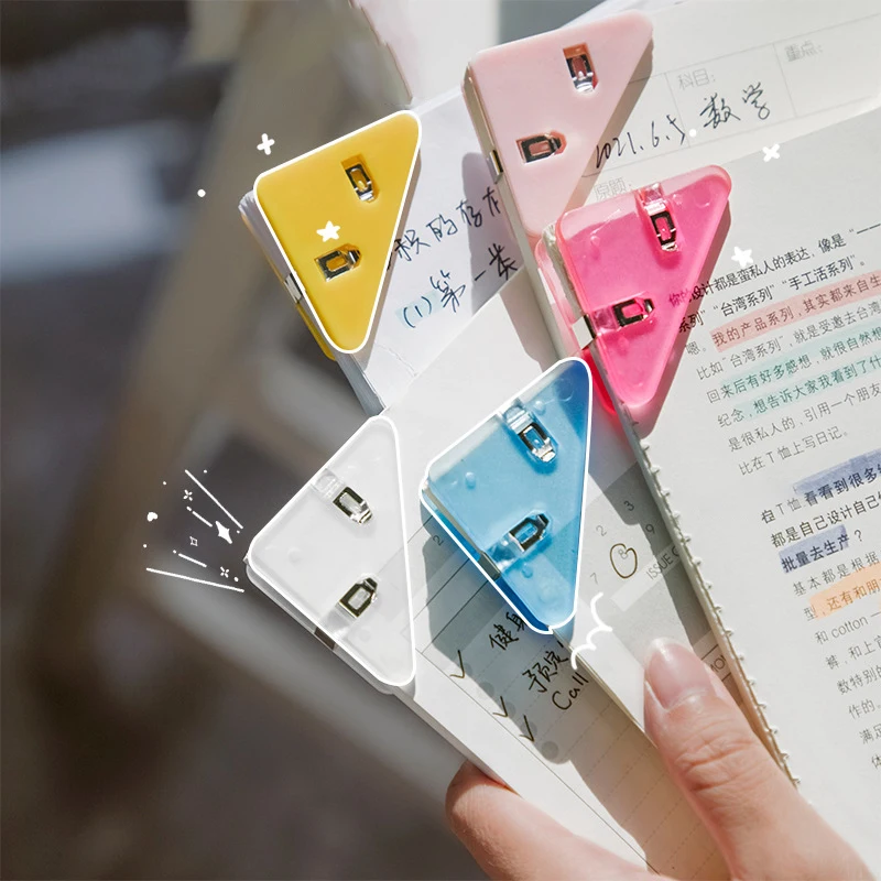 10pcs Colorful Triangle Corner Clips Kawaii Bookmarks Book Page Holder File Index Photo Clamp Office School Desk Organizer