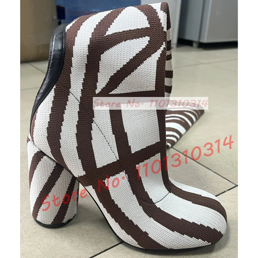 Striped Knitted Over Knee Stretch Boots Women\'s Unique Spring Round Toe Thick Heel Shoes Female New In Design Fashion Long Boots