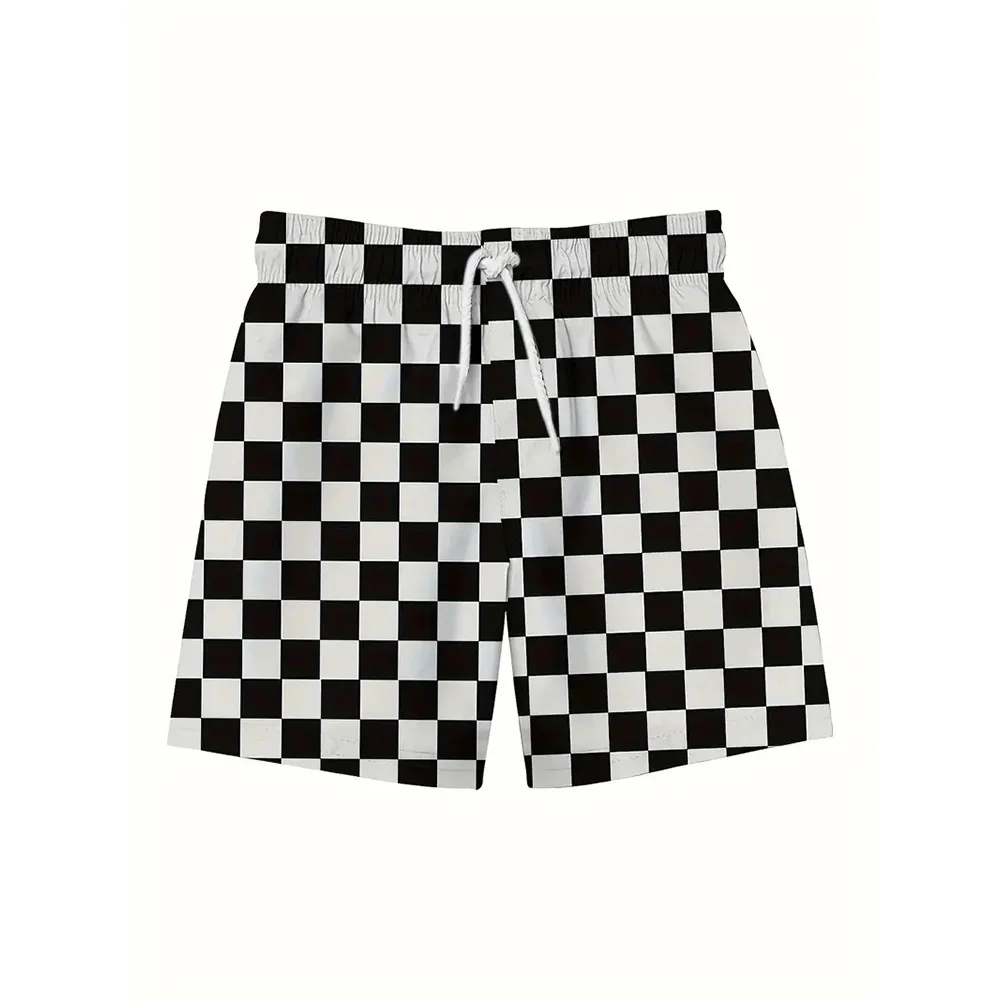 Men\'s Beach Pants Checkerboard 3D Printed Shorts Men\'s Summer Breathable Shorts Fitness Street Shorts Men\'s Ropa Hombre