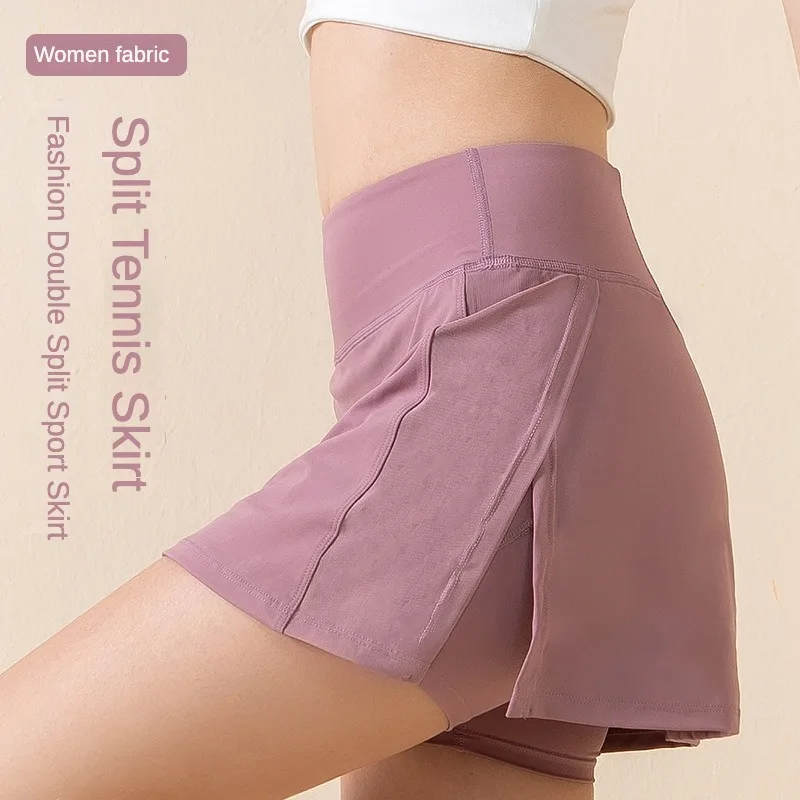 

Slit Tennis Skirt Women's Slimming Butt-covering Anti-embarrassment Yoga Cover-up Skirt Quick-drying Fitness Sports Short Skirt