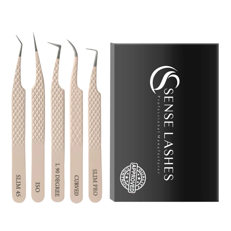 5pcs Fiber Tip Eyelash Extension Tweezers Kit Stainless Steel Eyebrow Tweezers Volume Isolation pinzas extensiones de pestañas