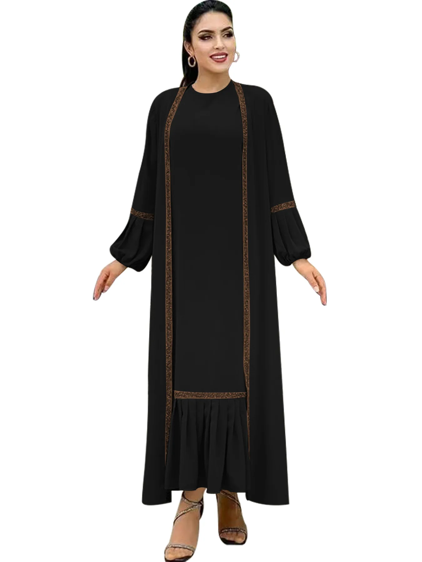 Modesto abaya 2 pezzi abito musulmano Set donna moda elegante abito da sera abito solido manica lunga turchia caftano Islam abbigliamento