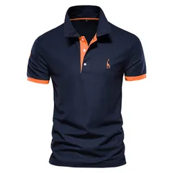 Polo bordado de algodón elástico para hombre, ropa deportiva de ocio, camiseta de gran tamaño, calidad de negocios, Primavera/Verano, XS-5XL, novedad de 2024