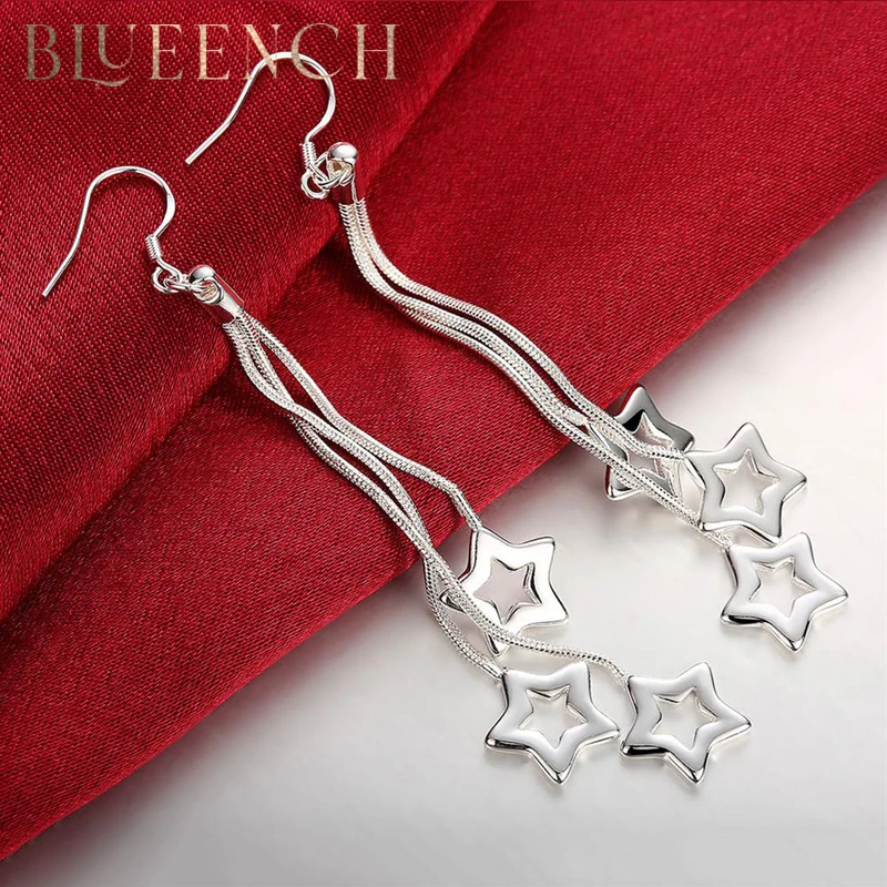 

Selling high quality 925 Sterling Silver Earrings fashion Jewelry elegant WomanSel Tassel hanging stars earrings Christmas Gifts