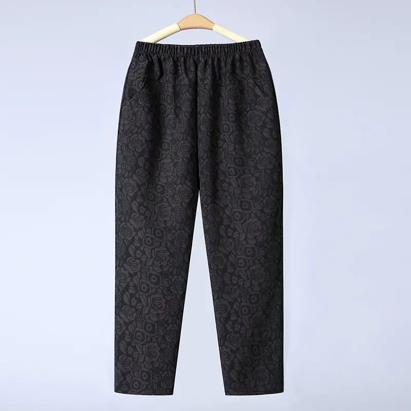 Summer Crop Pants Thin 2025 Women's Large size Fashion Casual Classic Breathable Clothing Elastic Waist Flower Print Trousers