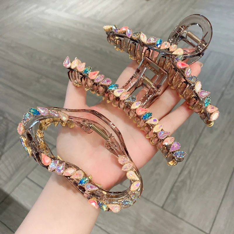 

Handmade Colored Crystal Large Hair Clip Headband Back Head Hair Grip Fashionable Sweet Hair Claws Hairpin Women Hair Accessory