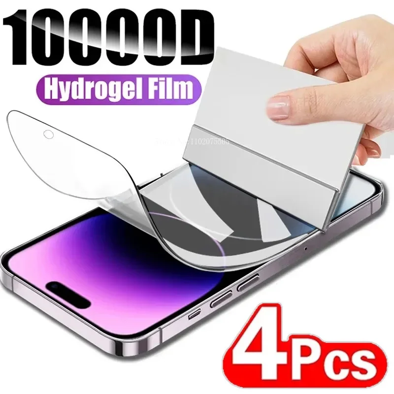 Protector de pantalla de TPU de silicona para IPhone, película de hidrogel suave, 13, 12 Pro Max, 14, 11, XS, XR, X, 7, 8, 15 Plus, soporte de desbloqueo, 4 piezas