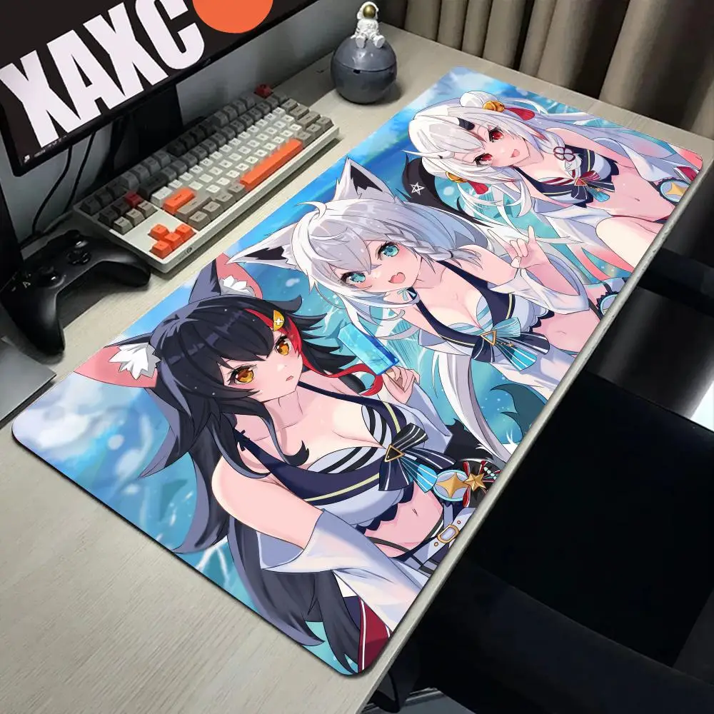 

Kawaii Girl S-Shirakami F-Fubuki Silicone Gaming MousePad Large Edge Locking Keyboard Pad Mouse Pad Keyboard Anti-Slip Table Mat
