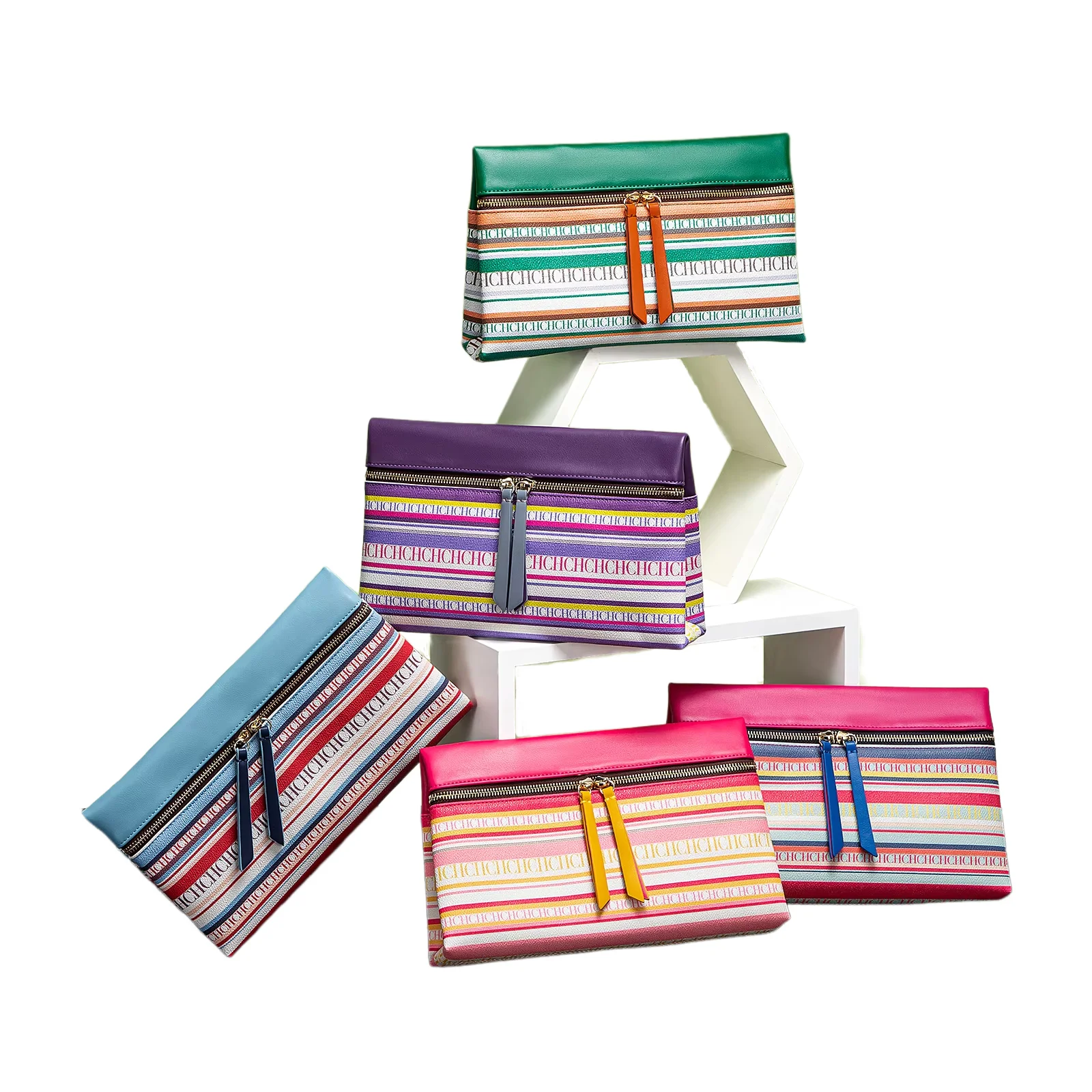 

CH Fashion Zipper Design Striped Crossbody Bag Compact Multicolor Printed Lettering Elegant Brand Women's Bag