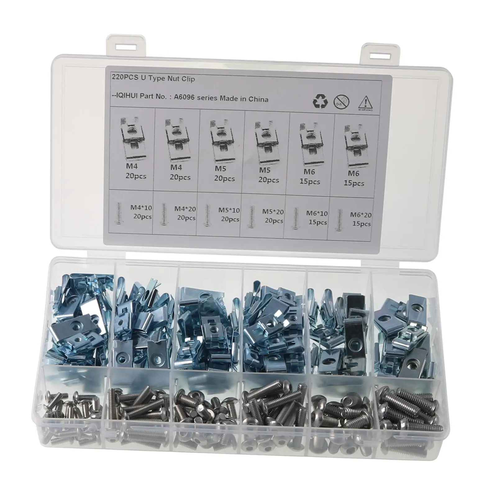 220x U Type Clips Nuts and Screws Kit Spare Parts with Storage Box Carbon Steel