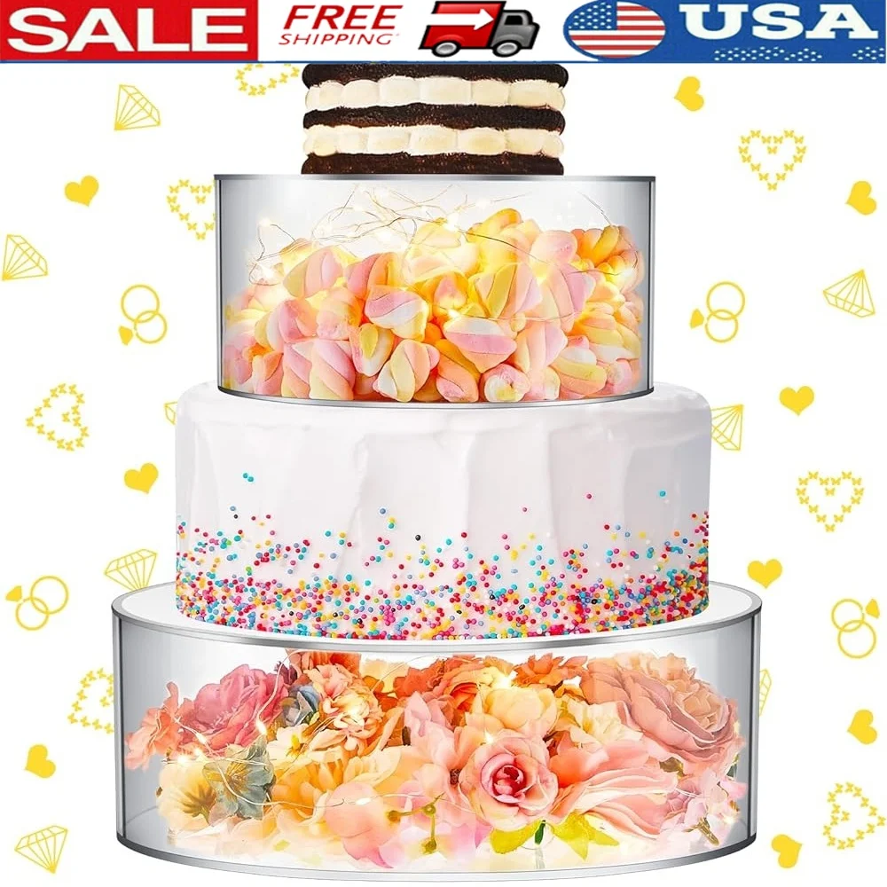 

2 Pcs Acrylic Cake Stands Clear Fillable Dessert Risers with LED String Lights Perfect Birthday Wedding Party Decoration
