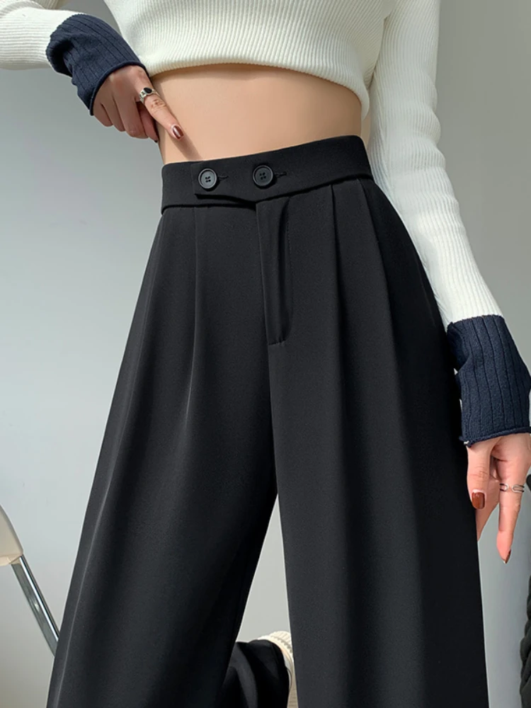 

Spring Summer Suit Pants Women 2023 High Waist Loose Casual Showing Thin Straight Trousers Son Drape Feeling Mop Wide Leg