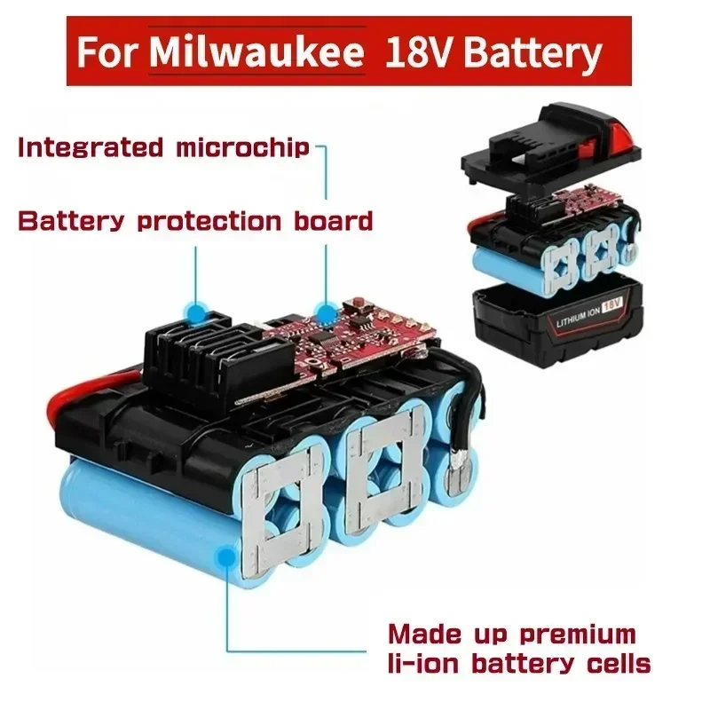 for Milwaukee 18V 12.0Ah Replacement M18 XC Lithium Battery 48-11-1860 48-11-1850 48-11-1840 48-11-1820 Rechargeable Batteries