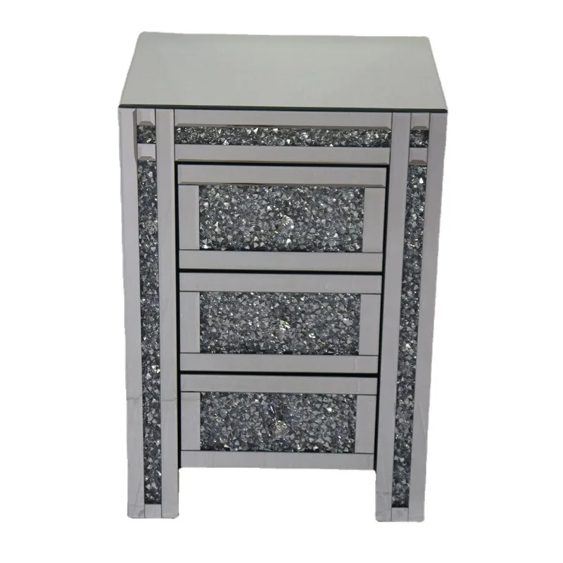 

Modern simplicity, silver mirror, glass rhinestone three pumps, bedside table, side cabinet