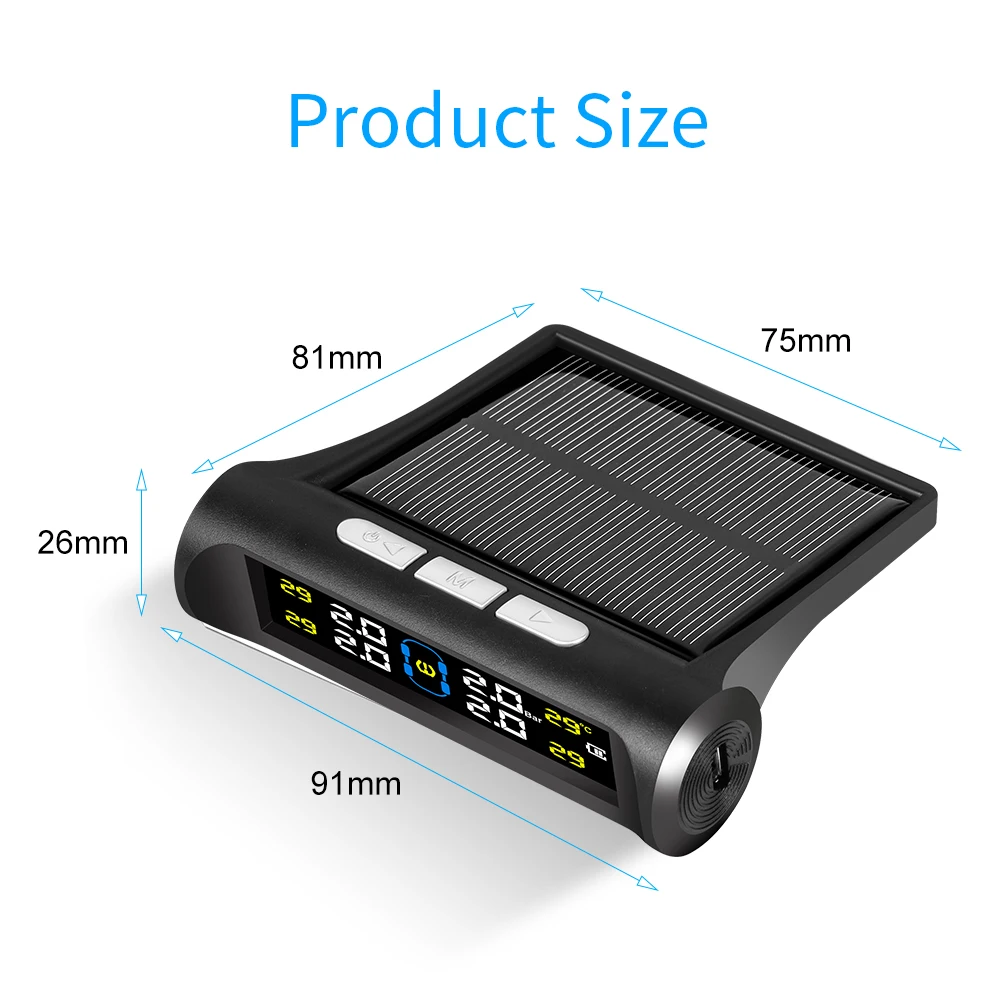 Solar Power TPMS Car Tire Pressure Monitoring System Auto Security Temperature Alarm Systems Tyre Diagnostic Tools Test